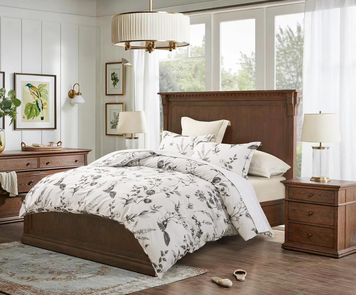 SLEEPBELLA King Size Duvet Cover Set with Button Closure - Black and White Botanical Luxury Bedding for a Comfortable Sleeping