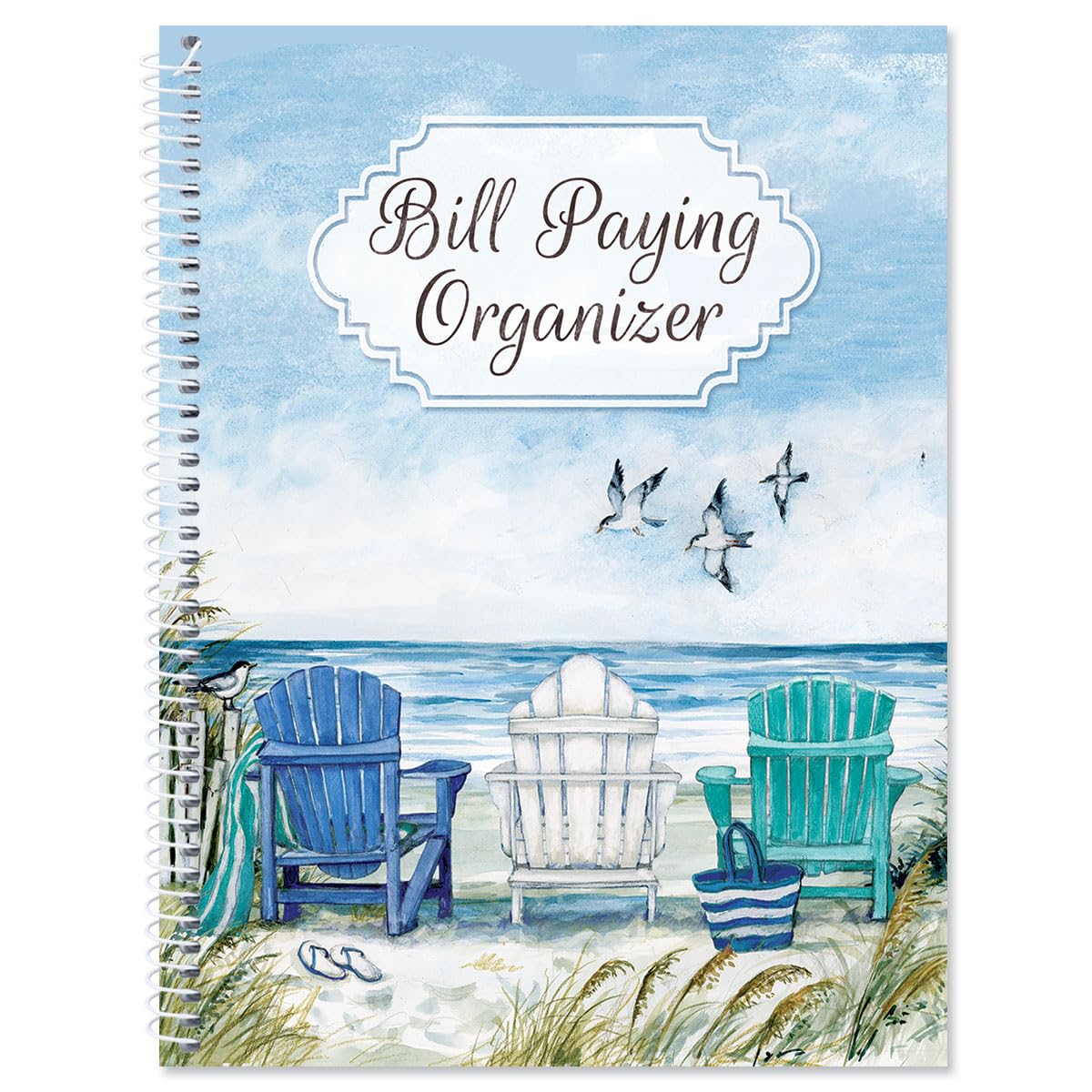 Current By The Sea Bill Paying Organizer Book - 9' X 12    Personal Account Book, Spiral Bound, 14 Storage Pockets, 32 Label St
