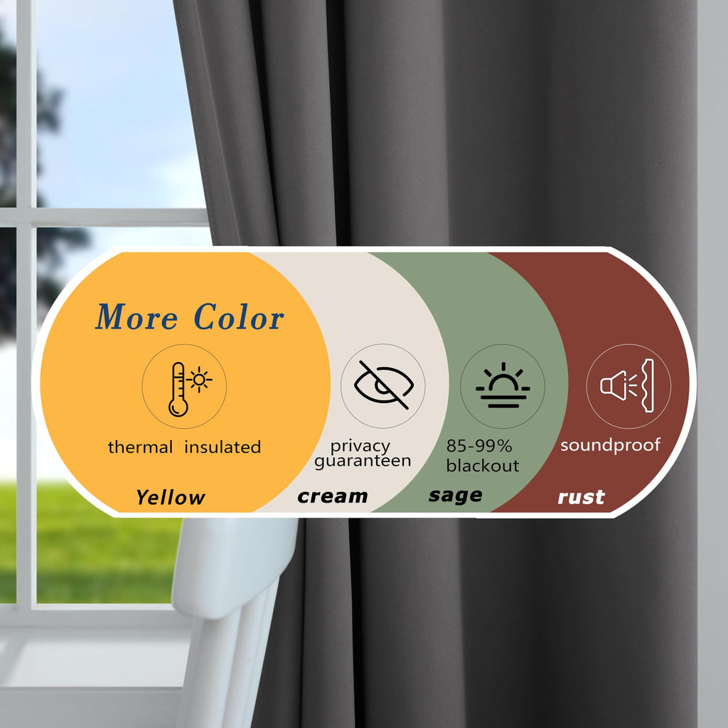 Mrs.Naturall Dark Grey Curtains 52X108 Inch Length For Living Room 2 Panels Set Blackout Drapes For Bedroom 108 Inches Long