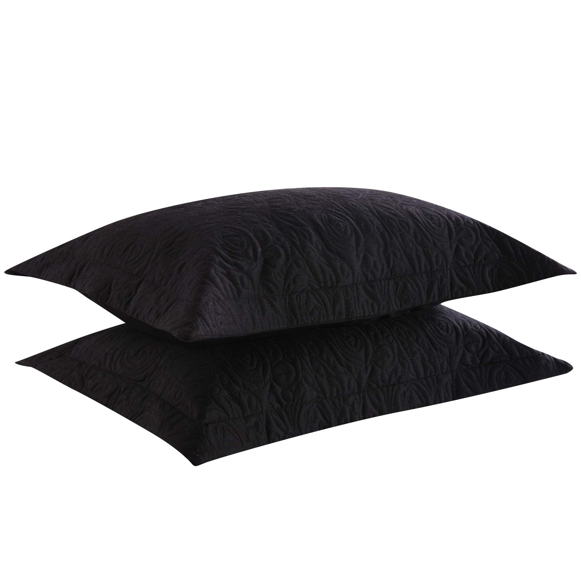 Marcielo 2-Piece Embroidered Pillow Shams, King Decorative Microfiber Pillow Shams Set, King Size (Black)