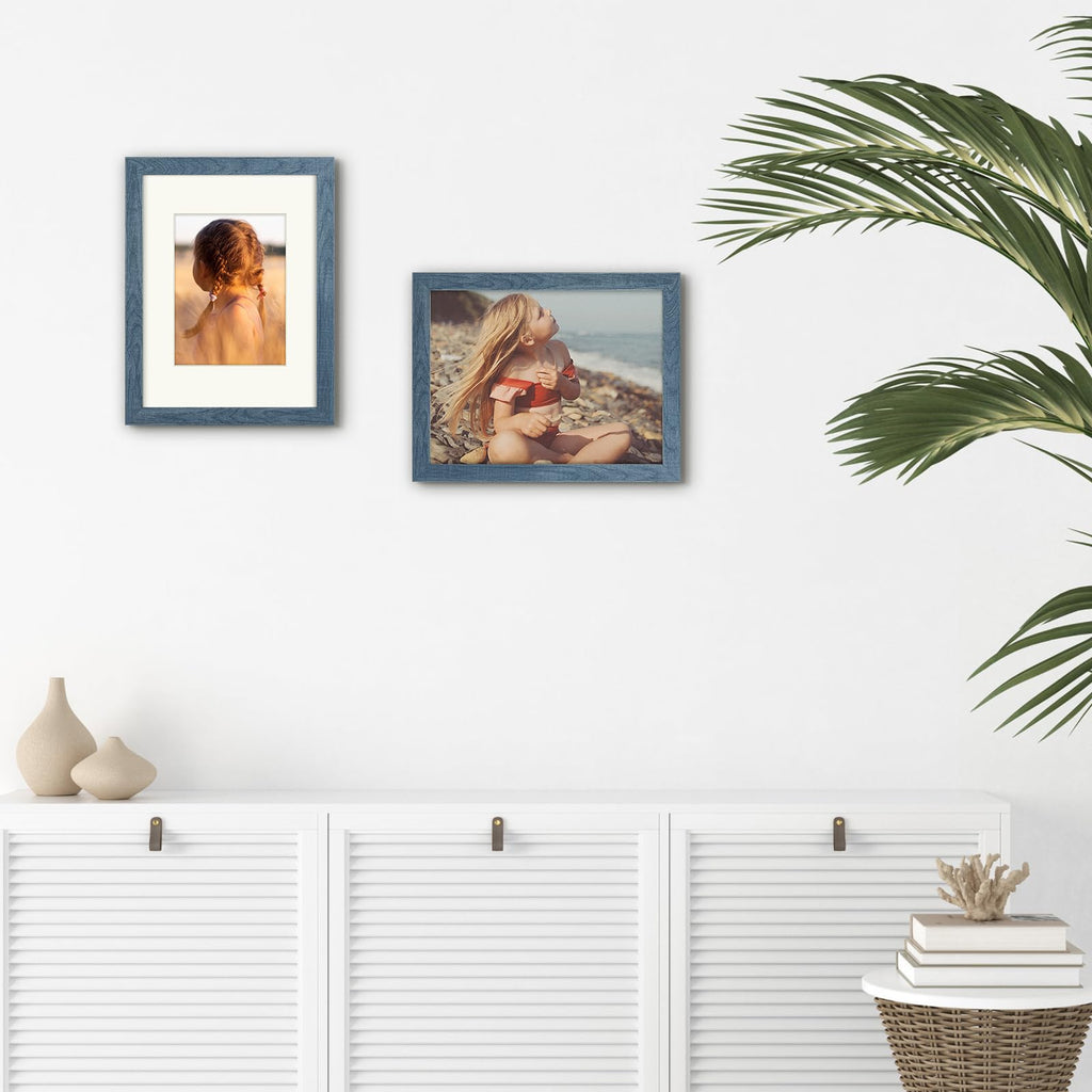 Golden State Art, 9X12 Picture Frame With Mat For 6X8 - High Definition Glass Wall Mounting Horizontal Vertical Display (Blue, 1