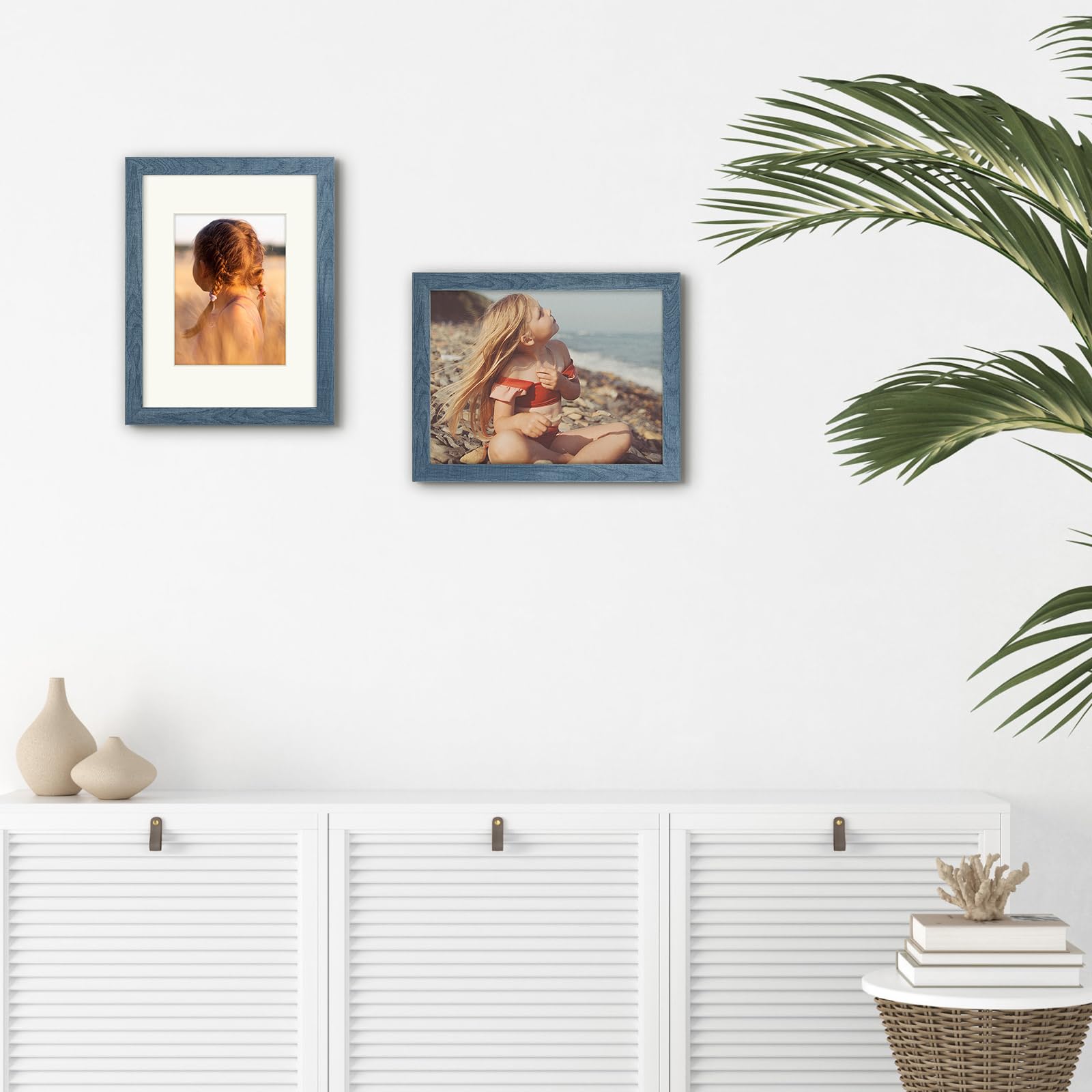 Golden State Art, 9X12 Picture Frame With Mat For 6X8 - High Definition Glass Wall Mounting Horizontal Vertical Display (Blue, 1