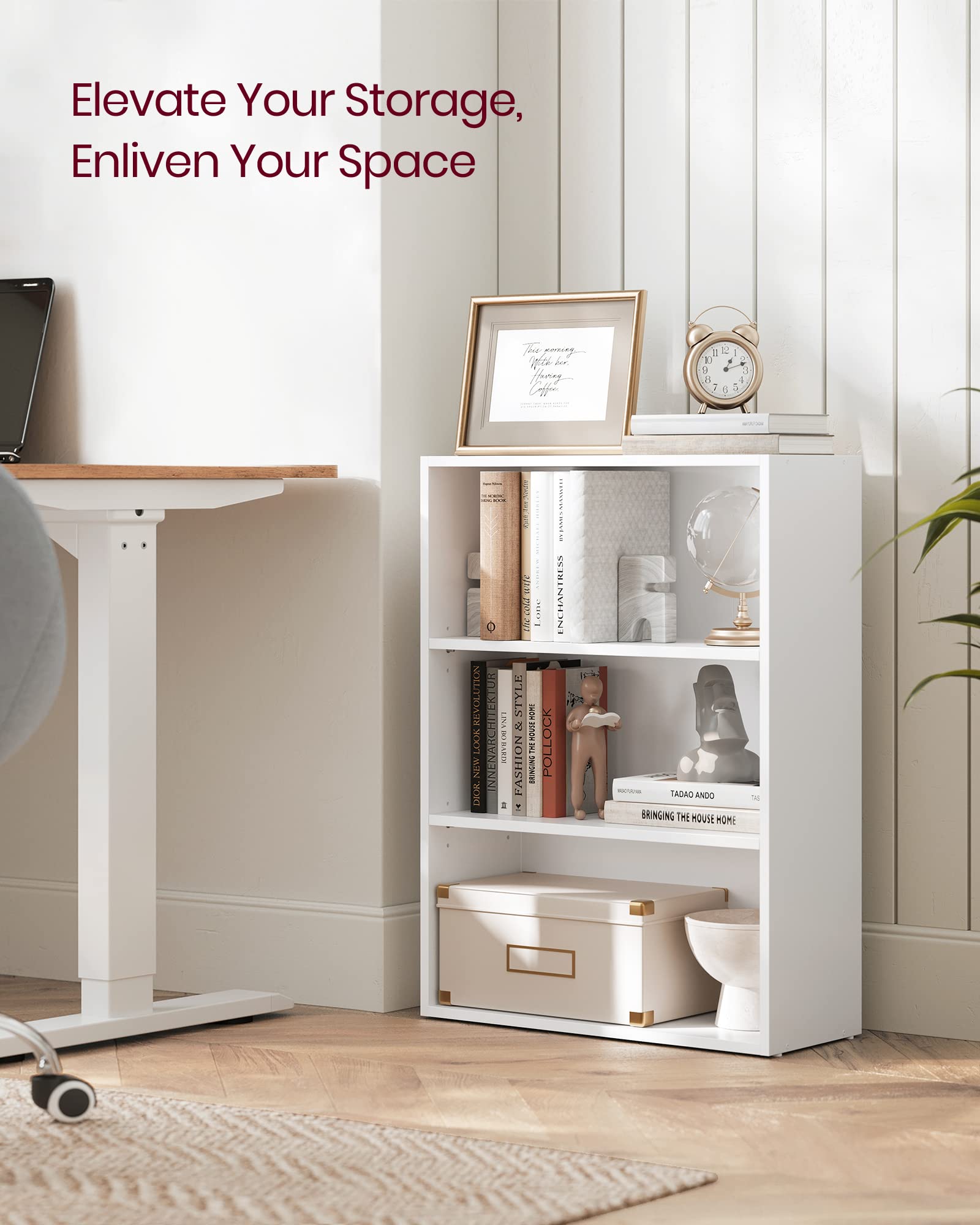 Vasagle Bookshelf, 23.6 Inches Wide, 3-Tier Open Bookcase With Adjustable Storage Shelves, Floor Standing Unit, Cloud White Ulbc163T14