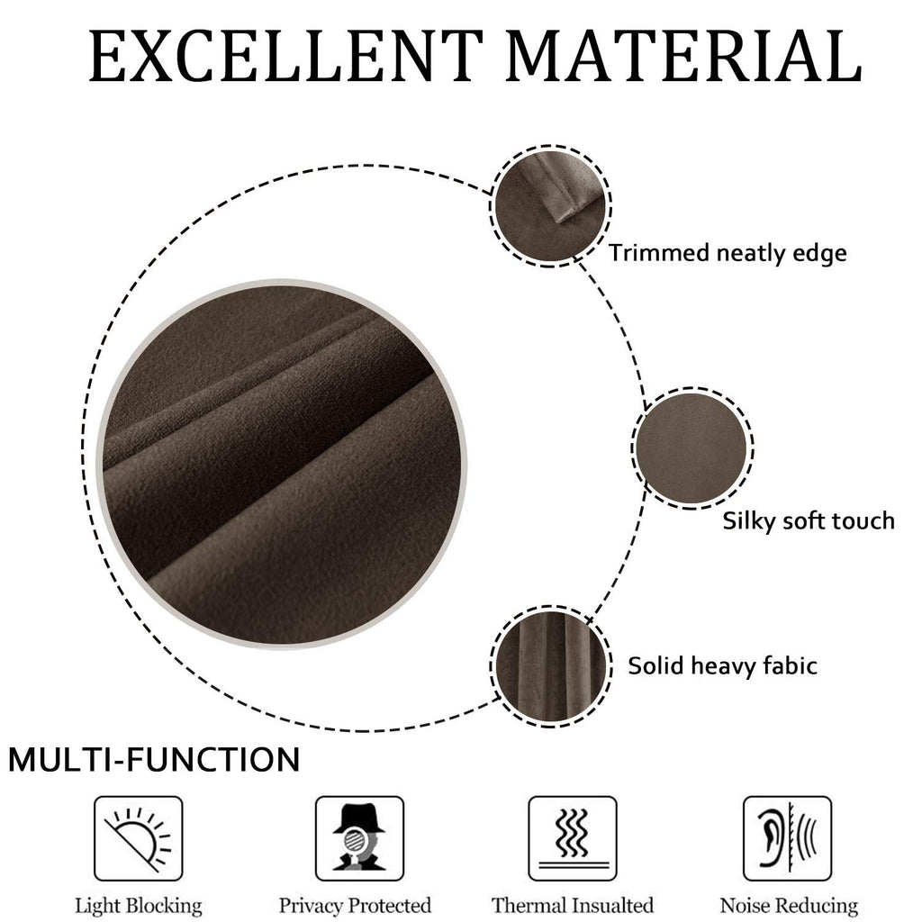 Smiletime Brown 72 In Long Velvet Curtains With Grommet, Thermal Insulated Super Soft Privacy Noise Reducing Light Blocking Velv