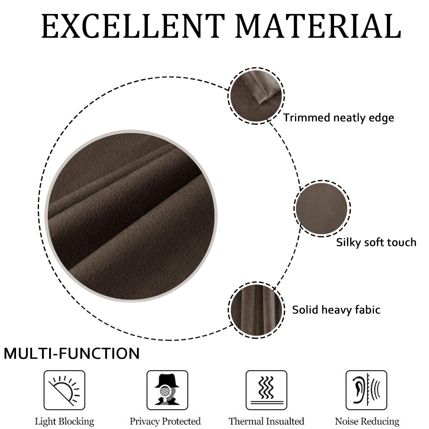 Smiletime Brown 72 In Long Velvet Curtains With Grommet, Thermal Insulated Super Soft Privacy Noise Reducing Light Blocking Velv