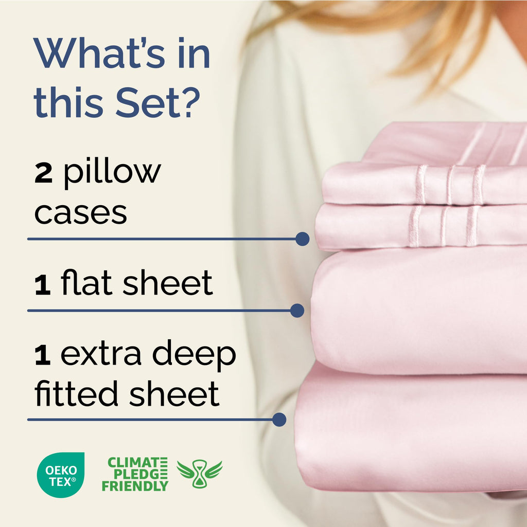 Extra Deep Pocket King Sheets - 4 Piece Breathable & Cooling Bed Sheets - Hotel Luxury Bed Sheet Set - Soft, Wrinkle Free & Comfy - Easily Fits Extra Deep Mattresses - Deep Pocket Lavender Pink Sheets