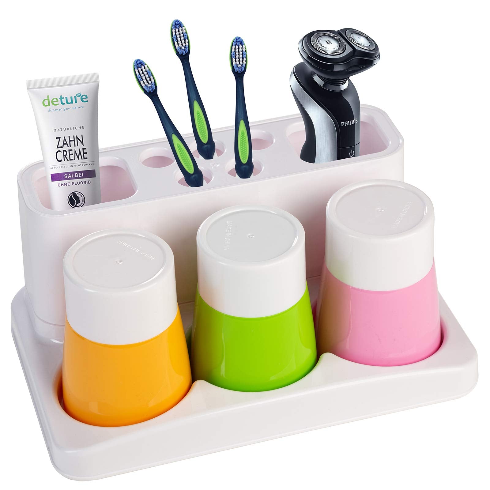Aebeky Toothbrush Holder Kids Family Set For Bathroom Storage Organizer (Orange+Green+Pink)