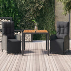 vidaXL Patio Dining Set 3 Piece, Wicker Dining Table and Chair with Cushions, Reclining Chair for Lawn Backyard Garden, Black Poly Rattan