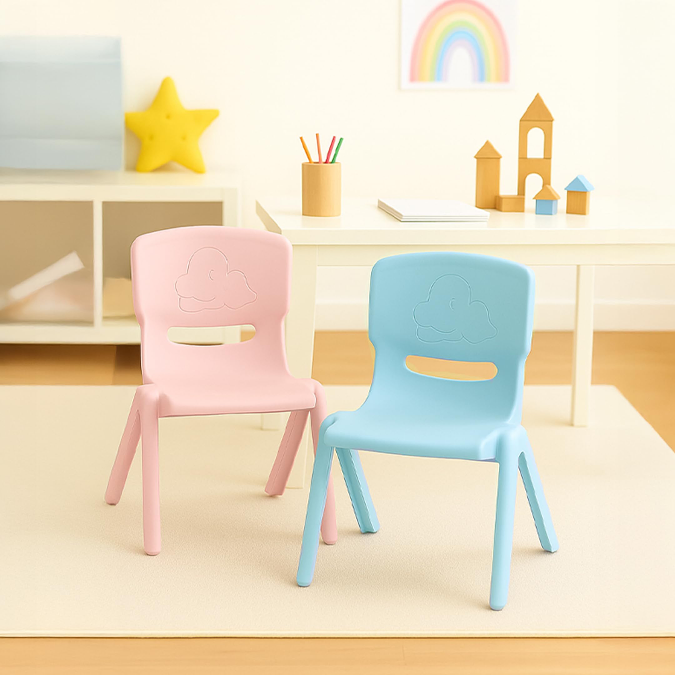 Happy Bear  Plastic Kids Chair For Boys And Girls,Double Chair For Kids,Study Kids Study Chair Set,Kids Chairs For 2 3 4 5 To 1