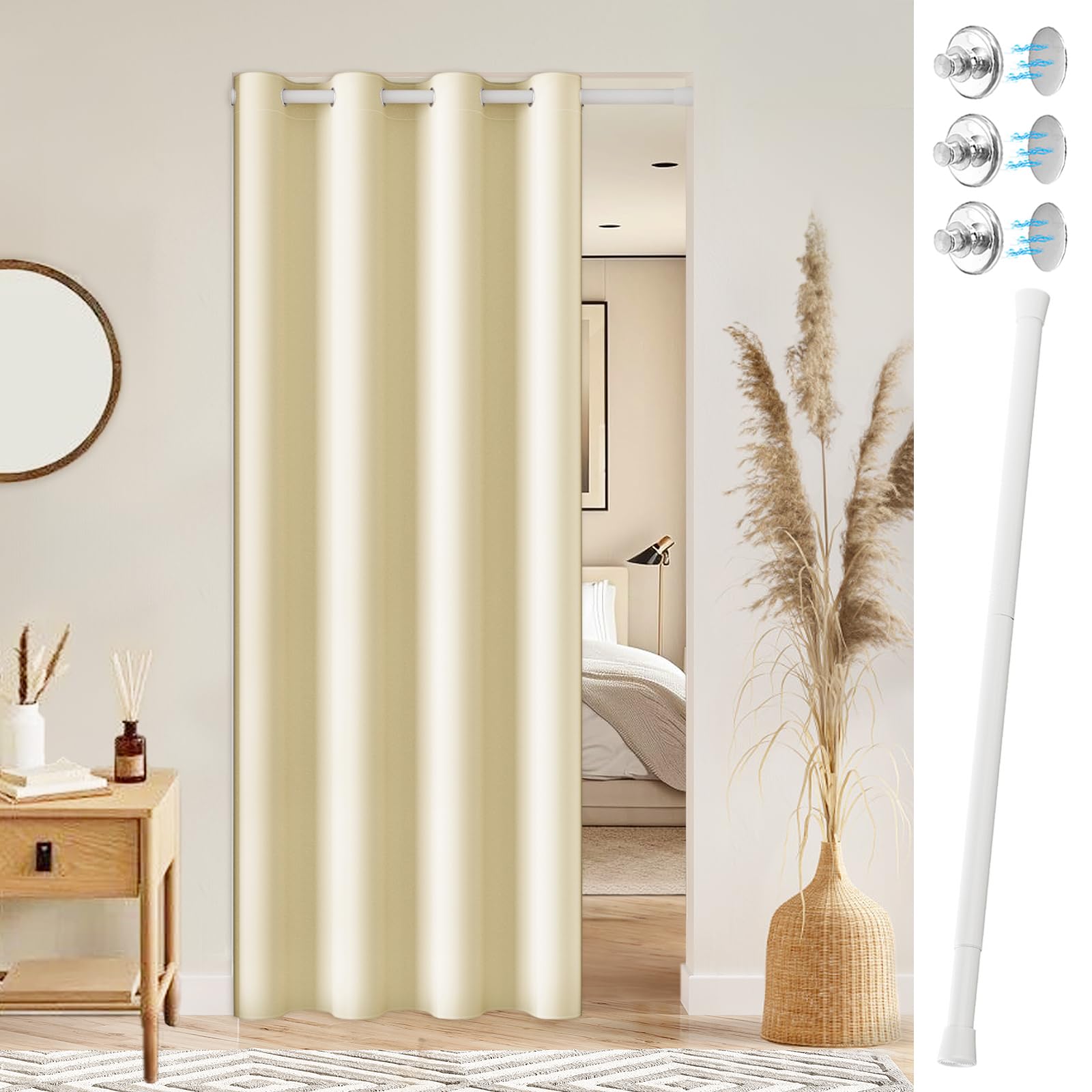 Vatge Door Curtain with Rod, Magnetic Door Curtain for Doorways, Closet Curtain for Closet Without Doors, 1 Panel with Rod, W42 