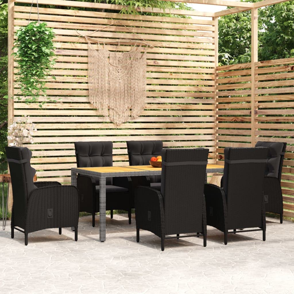 vidaXL 7 Piece Patio Dining Set Poly Rattan Black
