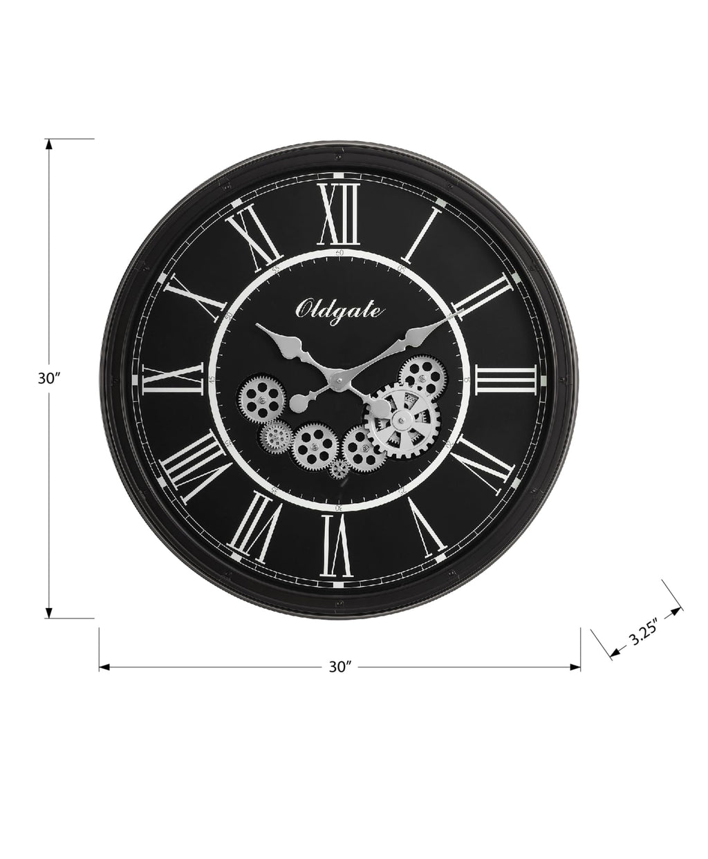 Monarch Specialties I 9032 Clocks, 30' Round, Gear Mechanism, Large Oversized, Wall Clock, Black, Transitional