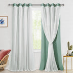 Hiasan Double Layer Blackout Curtains with Sheer Overlay, Extra Long Mix & Match Thermal Insulated Grommet Window Curtains for B