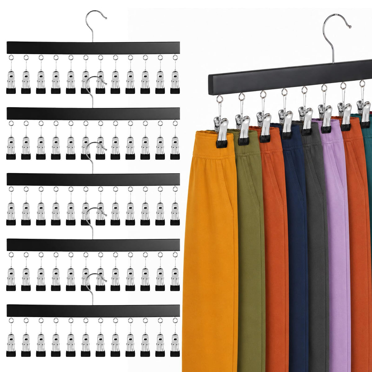 MySHUCE 5Pcs Legging Organizer for Closet, Pants Hangers with Upgraded Clips Holds 60 Leggings Jeans Hats Shorts Socks, 360 Rota