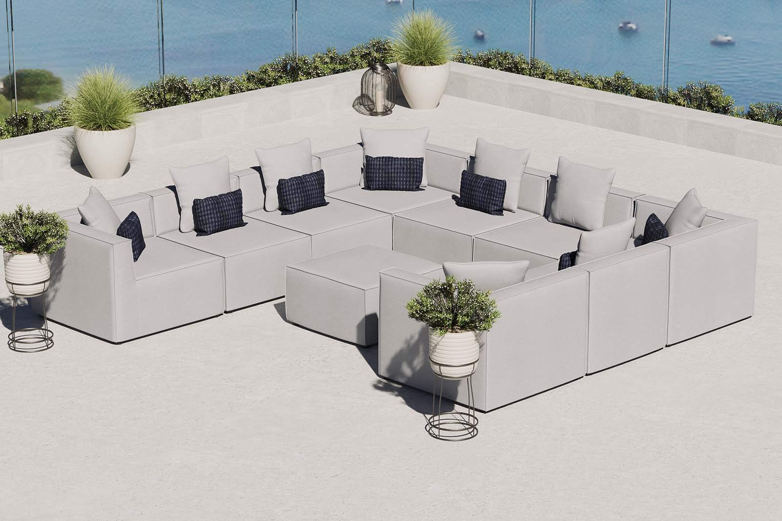 Modway Eei-4389-Gry Saybrook Patio Upholstered Sectional Sofa In Gray, 10-Piece Set