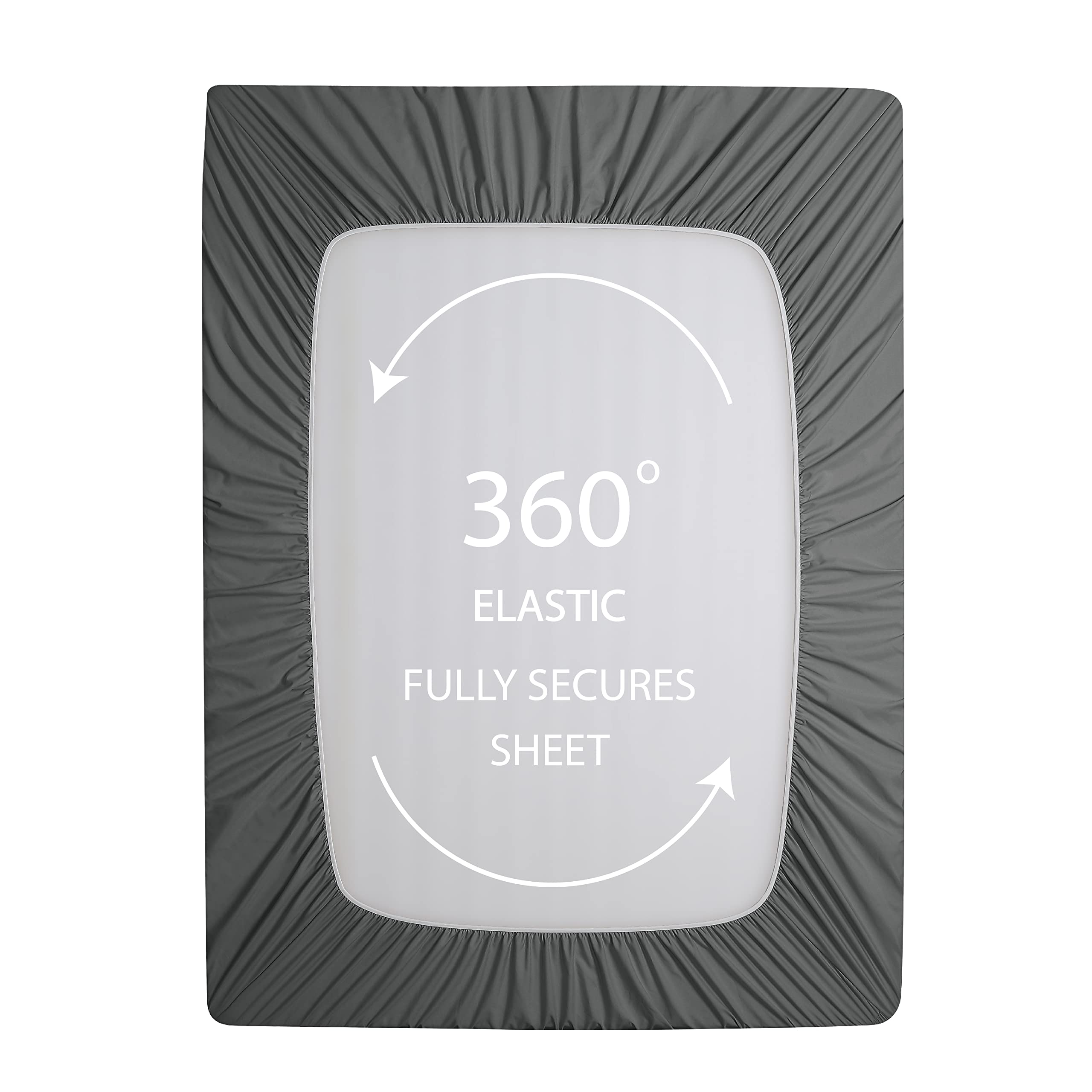 Cathay Home Queen Fitted Sheet - Double Brushed Ultra Soft – Wrinkle & Fade Resistant - 14' Standard Pocket Fitted Sheet Only - Good Fit For 12'-16' Deep Mattress (Queen, Gray)