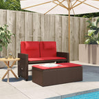 vidaXL Poly Rattan Reclining Patio Bench w/Cushions - Outdoor Convertible Loveseat/Sofa Bed, Brown, Weather-Resistant, Adjustable