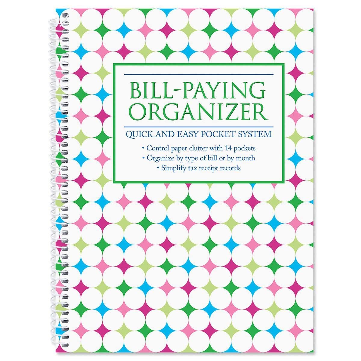 Neon Brights Bill Paying Organizer Book - Personal Account Book, 9' By 12 Inch, Spiral-Bound, 14 Pockets, 32 Label Stickers, Bi