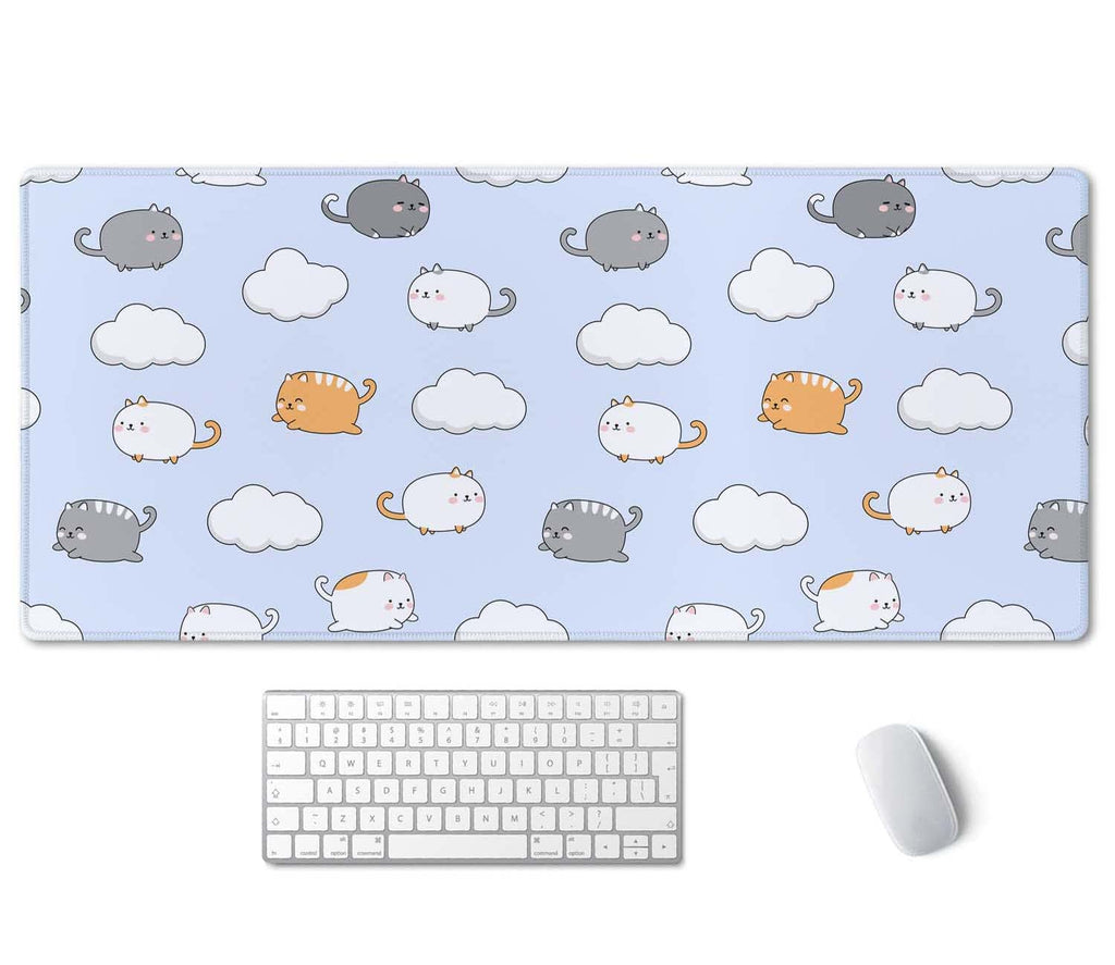 Ssoiu Chubby Cats Desk Mat, Extended Gaming Mouse Pad (35.5X15.7 In), Large Non-Slip Rubber Base Mousepad With Stitched Edges, W
