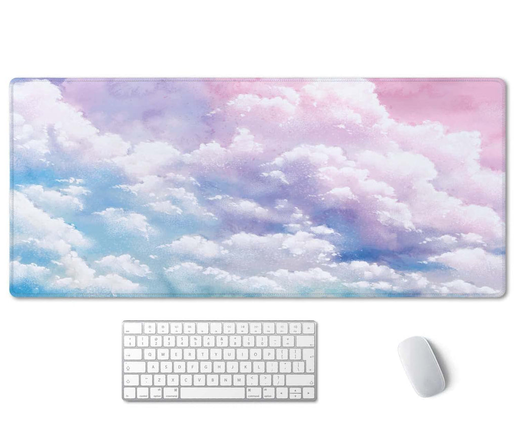 Ssoiu Cute Watercolor Pastel Sky Desk Mat, Cute Cloud Desk Mat, Cute Pink Sky Desk Pad, Sky Desk Mat, Desk Mat Cute, Extended De