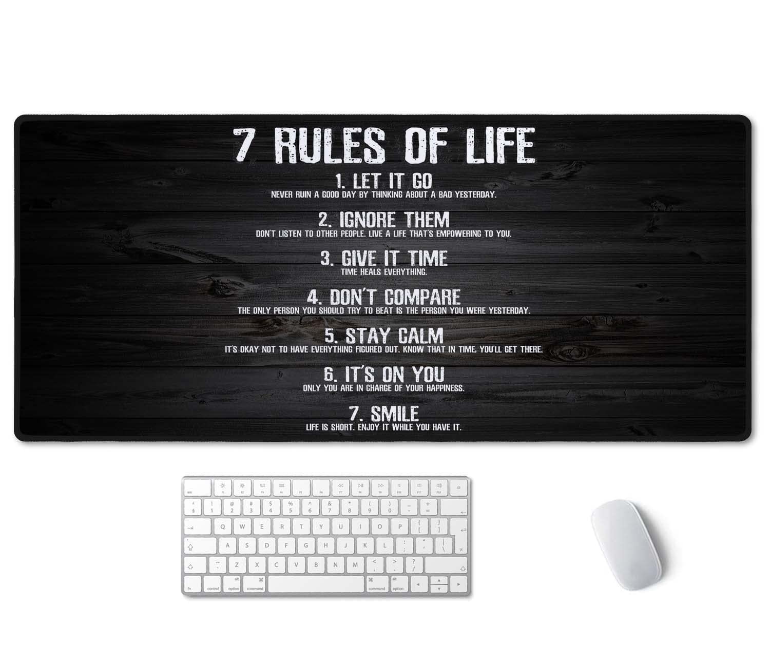 Ssoiu 7 Rules Of Life Motivational Quotes Mouse Pad 35.5 X 15.7 Inch Xxl Full Desk Mousepad Extended Large Non-Slip Rubber Base