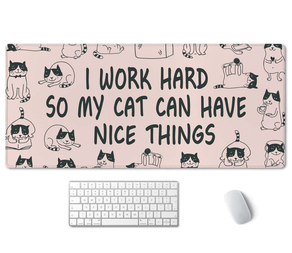 Ssoiu Funny Cats Quote Extended Gaming Mouse Pad (35.5X15.7 In), Large Non-Slip Rubber Base Mousepad With Stitched Edges, Waterp