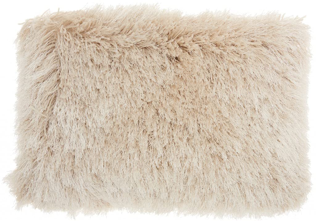 HomeRoots 100% Polyester Beige Super Shaggy Throw Pillow