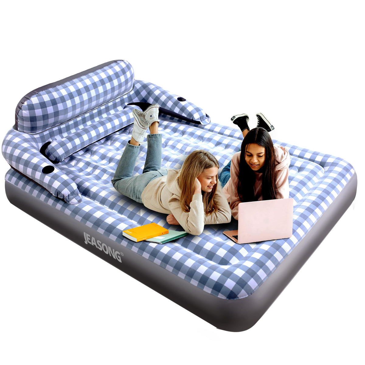 Jeasong Air Mattress With Headboard, Fast Inflation/Deflation Inflatable Airbed, 9 Inches High Blow Up Bed With Comfortable Floc