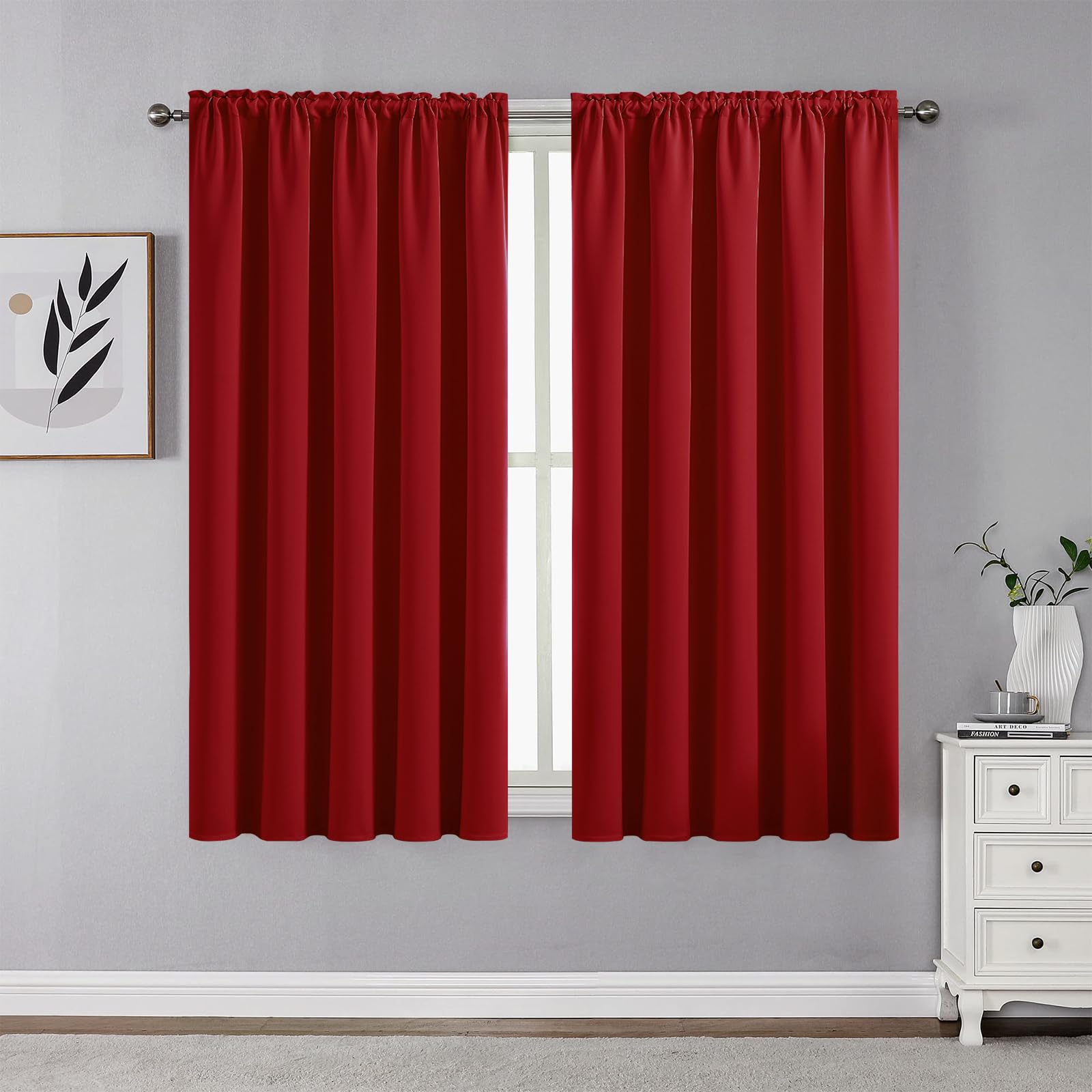 CUCRAF Red Blackout Curtains 45 inch Length 2 Panels Set, Rod Pocket Room Darkening Drapes for Bedroom Living Room, Insulated Th