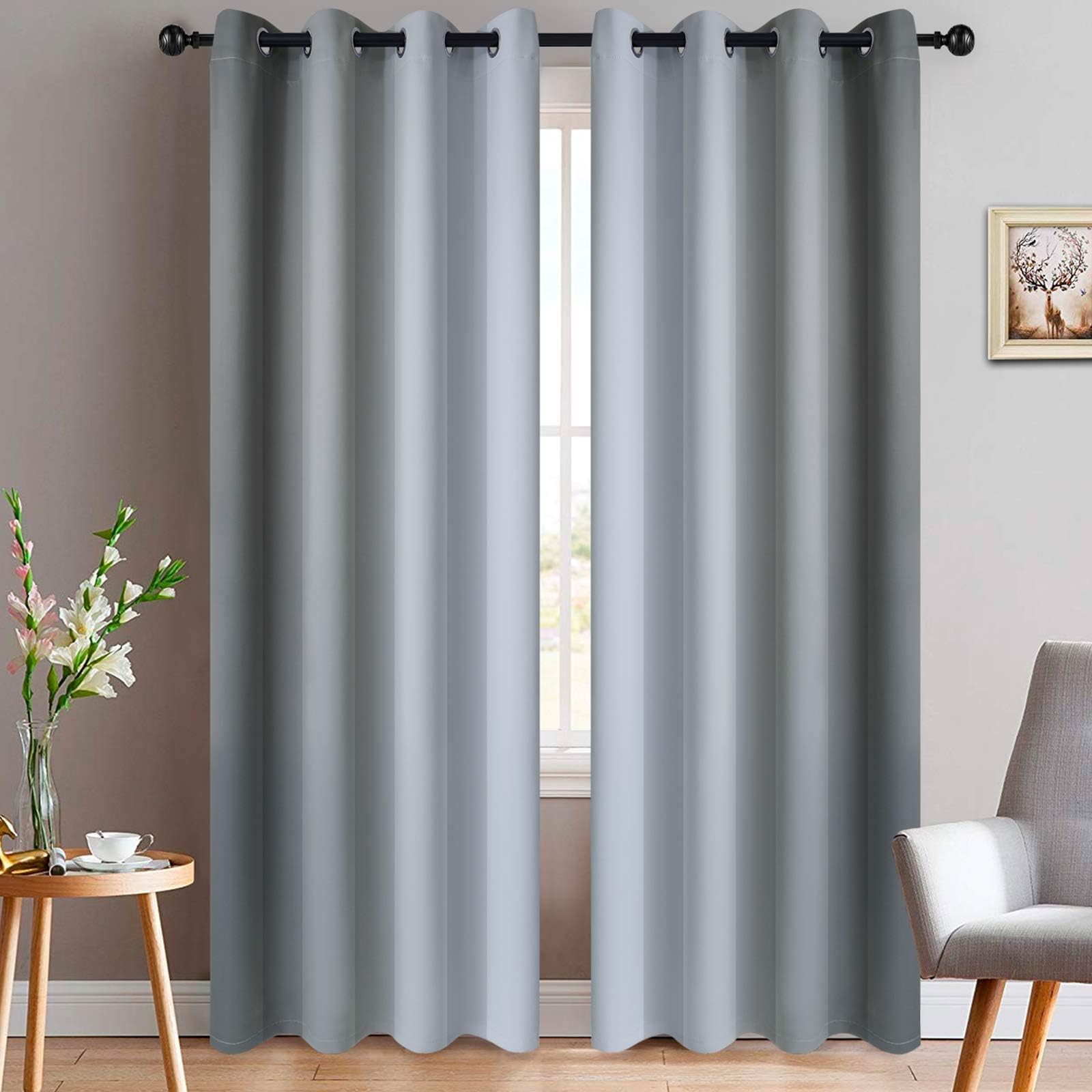 Yakamok Light Blocking Ombre Curtains, Greyish White And Grey Gradient Color Curtains, Room Darkening Grommet Window Drapes For