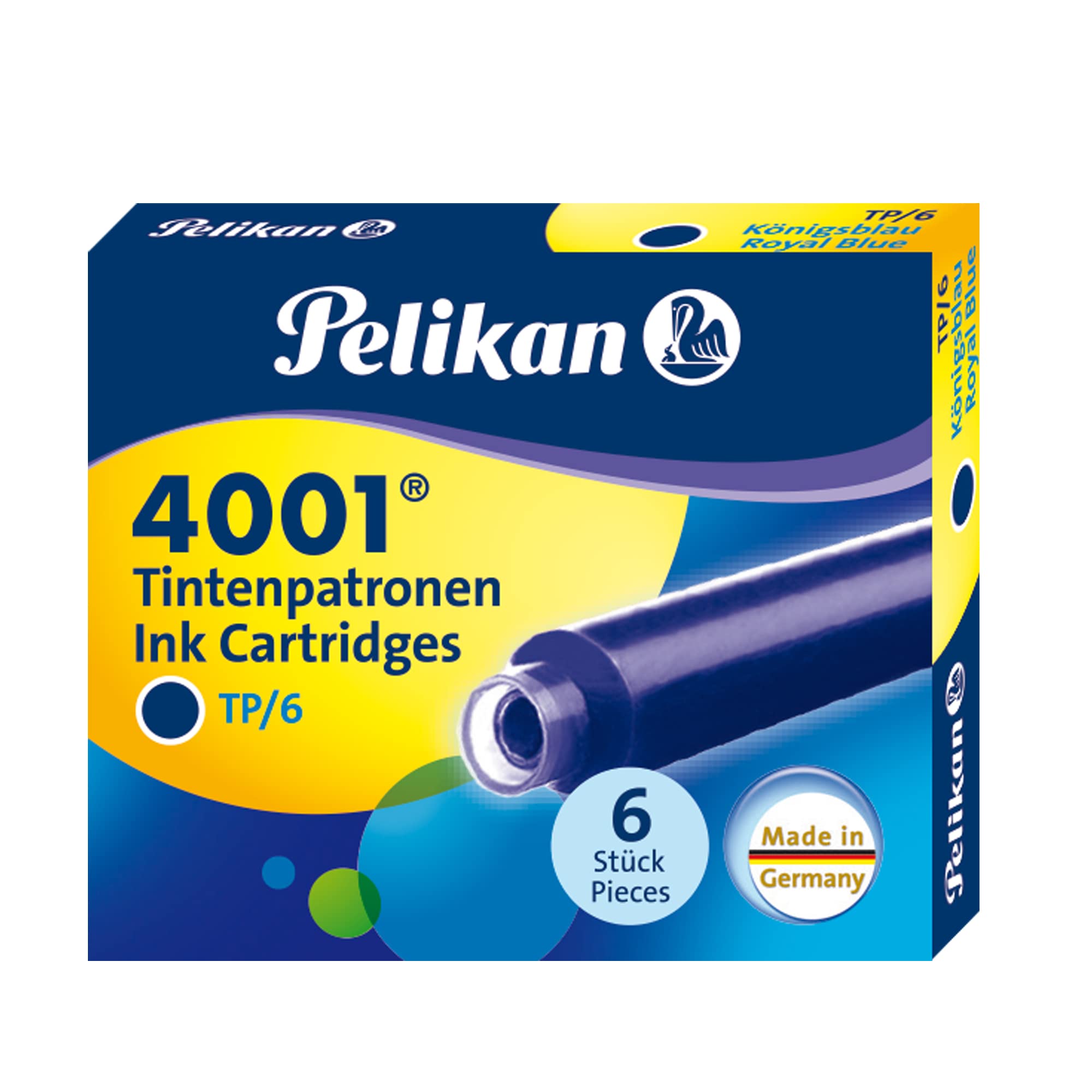 Pelikan 4001 Tp/6 Ink Cartridges For Fountain Pens, Royal Blue, 0.8Ml, 6 Pack (301176)