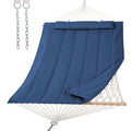 Suncreat Hammocks Outdoor Double Hammock With Hardwood Spreader Bar, Heavy Duty Cotton Rope Hammock With Polyester Pad, Dark Blu