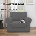 Easy-Going 100% Dual Waterproof 2 Pieces Chair Cover Stretch Soft Couch Cover For Dogs, Sofa Slipcover For 1 Separate Cushion Couch Leakproof Furniture Protector For Kids, Pets Gray