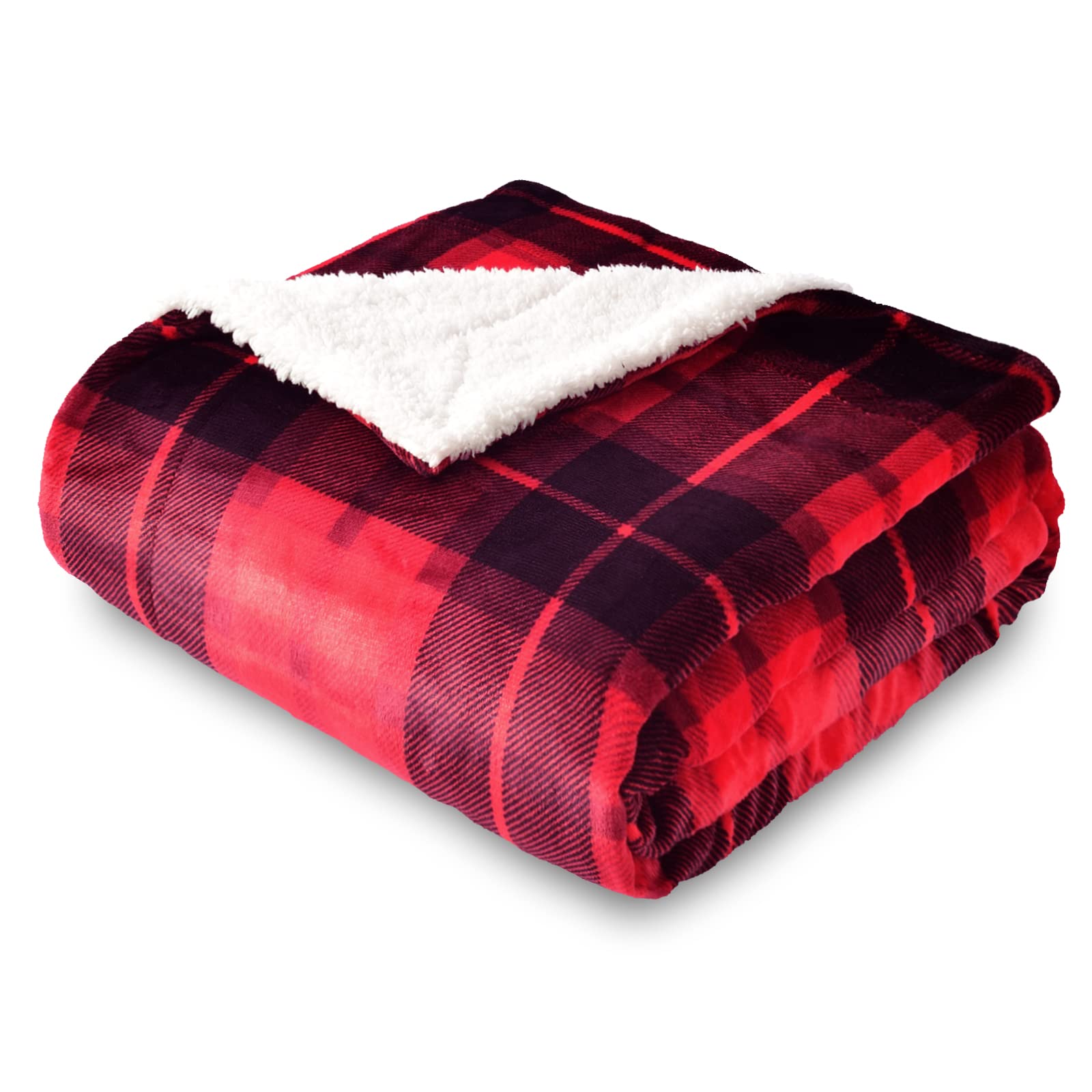 Sochow Sherpa Plaid Fleece Throw Blanket, Double-Sided Super Soft Luxurious Bedding Blanket 50 X 60 Inches, Red