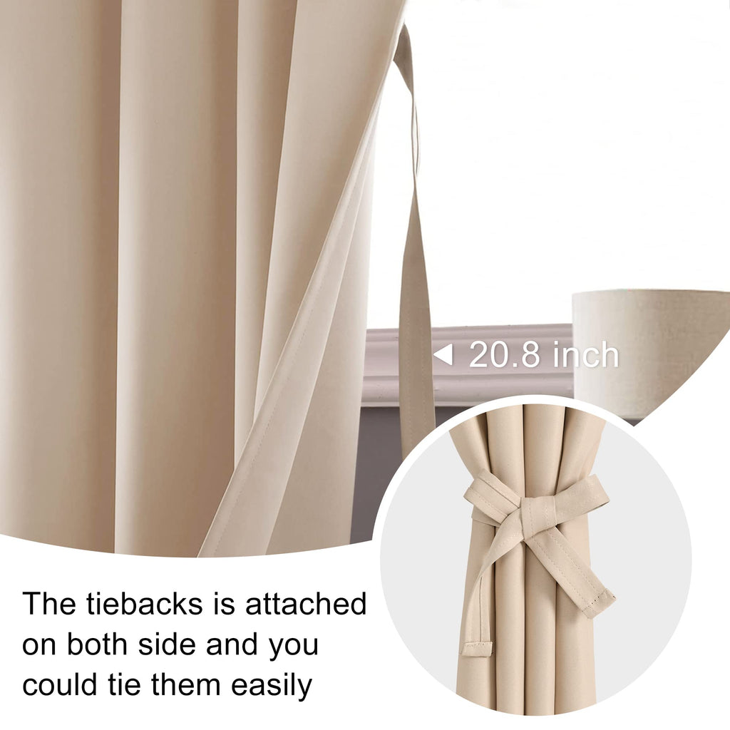 Jiuzhen Short Blackout Curtains For Small Window - Cafe Room Darkening Privacy Thermal Insulated Half Window Curtains Tiers For Bathroom,Kitchen, W 42 X L 36, Set Of 2 Panels With Tiebacks, Beige