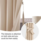 Jiuzhen Short Blackout Curtains For Small Window - Cafe Room Darkening Privacy Thermal Insulated Half Window Curtains Tiers For Bathroom,Kitchen, W 42 X L 36, Set Of 2 Panels With Tiebacks, Beige