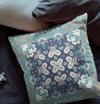 HomeRoots 26' X 26' Gray and Blue Broadcloth Floral Throw Pillow