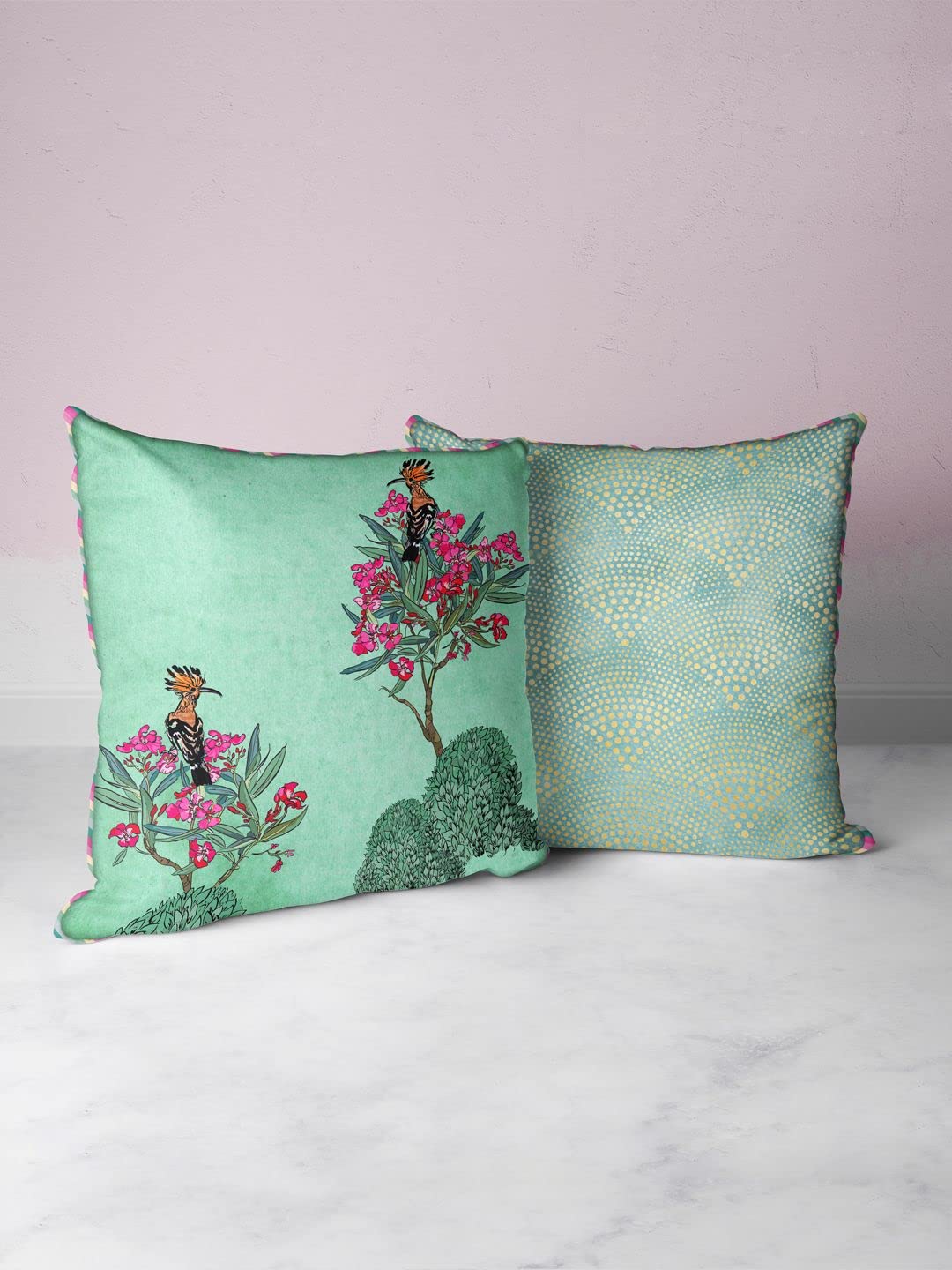 Bianca Designer Reversible Printed Silk Linen Cushion Covers 2Pc 16 X16 Set (Suzane) | With Contrast Front & Back Digital Print