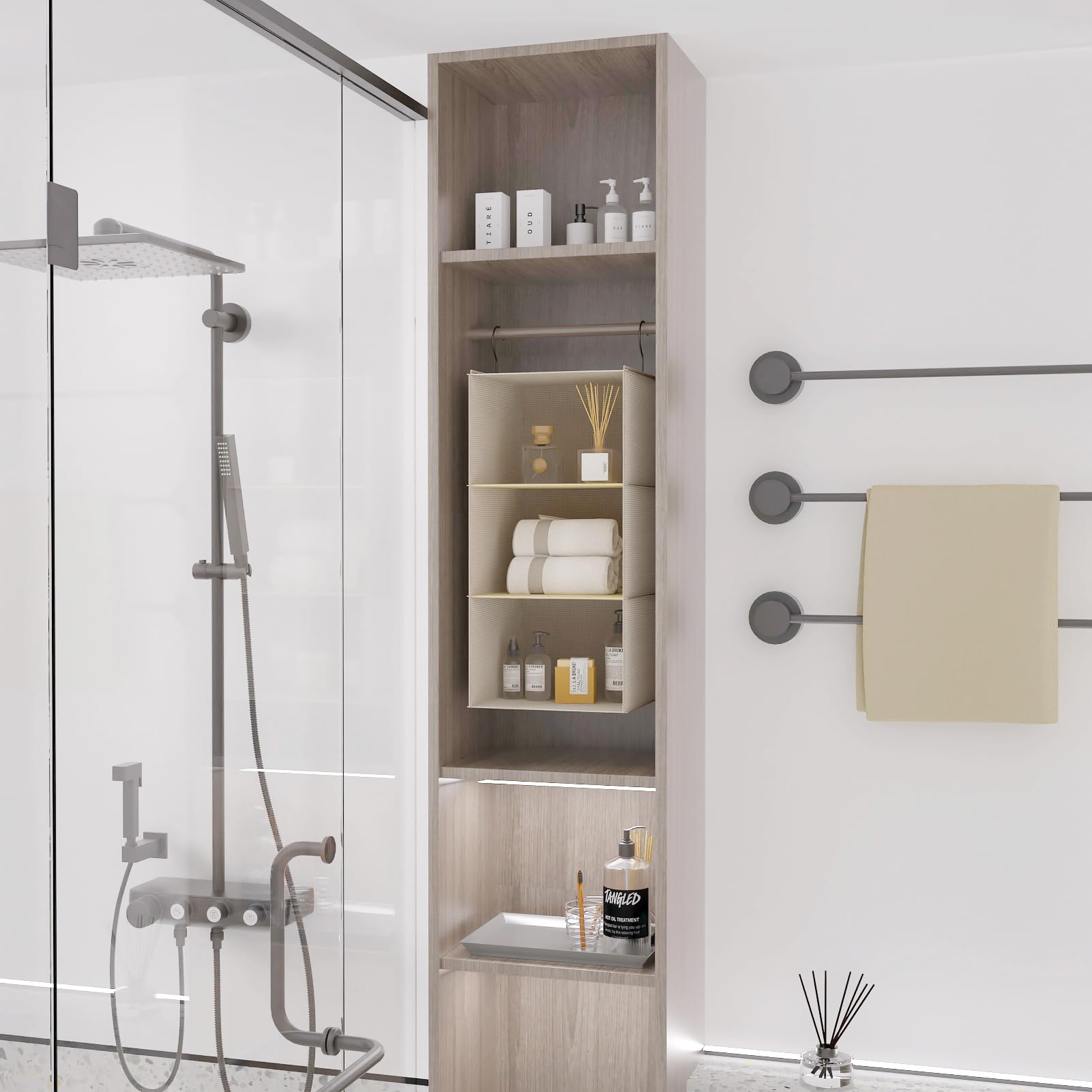 Donyeco Hanging Closet Organizer, Easy Mount Foldable 3-Shelf Hanging Closet Wardrobe Storage Shelves, Clothes Handbag Shoes Acc