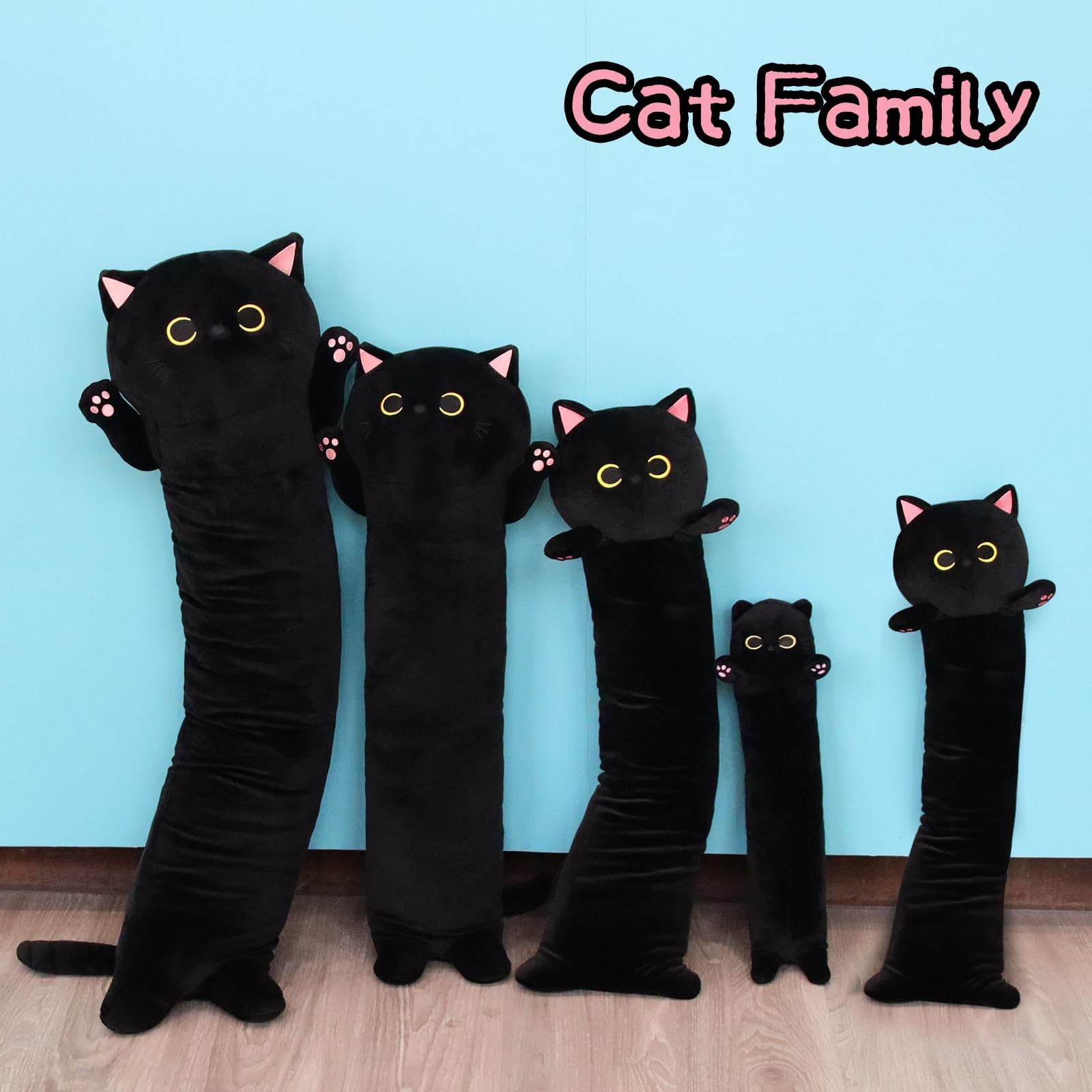 Mufeiruo Long Cat Plush Long Cat Body Pillow, 33' Cute Black Cat Stuffed Animals Cat Plushie, Soft Cartoon Cat Plush Pillow Kaw