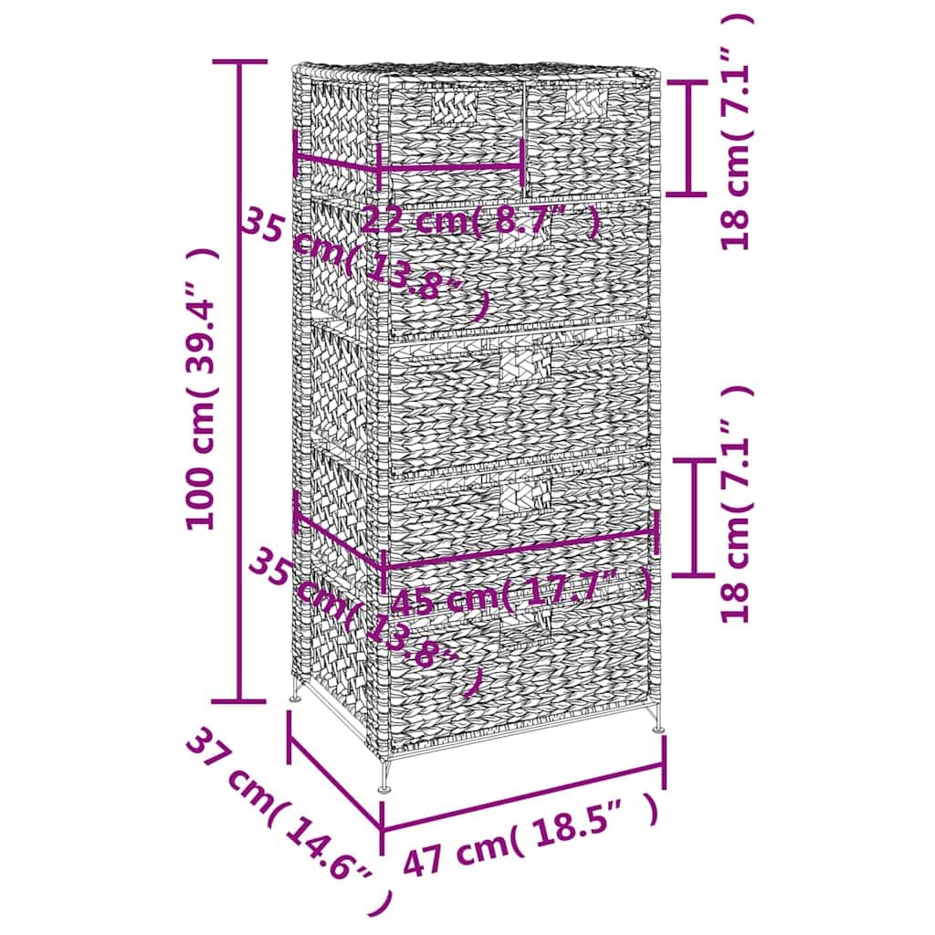 vidaXL Storage Unit with 6 Baskets 18.5&quot;x14.6&quot;x39.4&quot; Water Hyacinth