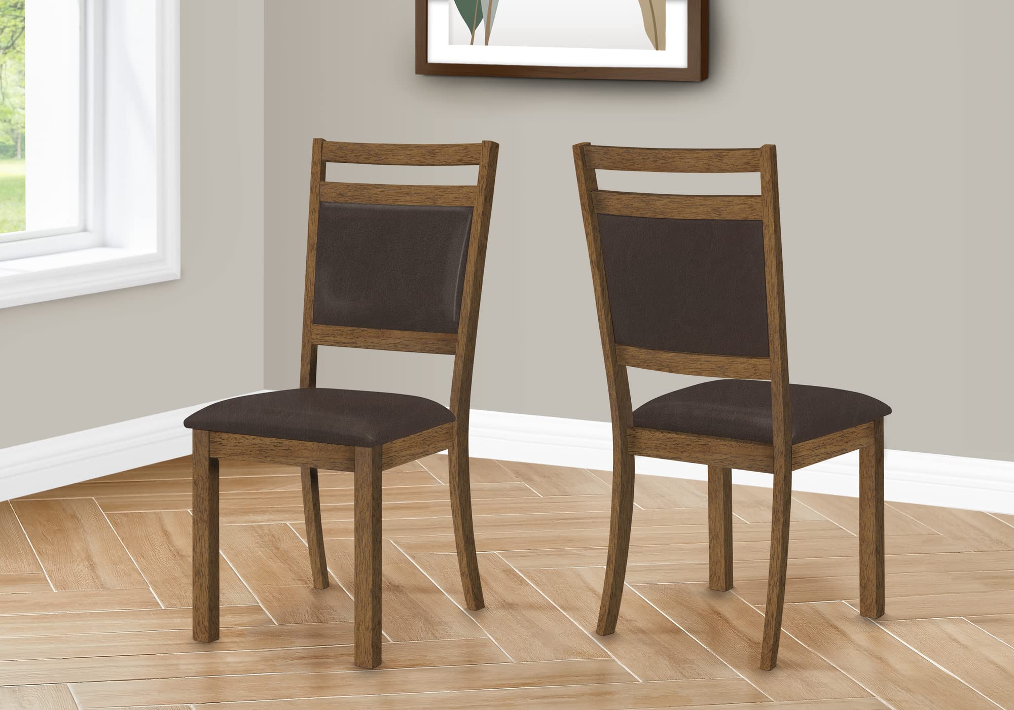 Monarch Specialties 1310 Chair, Set Of 2, Side, Upholstered, Kitchen, Dining Room, Pu Leather Look, Wood Legs, Brown, Transitional Chair-2Pcs Walnut/Dark, 18.25&Quot; L X 22.75&Quot; W X 40&Quot; H