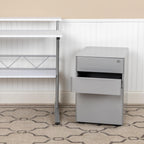 Flash Furniture Warner Modern 3-Drawer Mobile Locking Filing Cabinet with Anti-Tilt Mechanism and Hanging Drawer for Legal & Letter Files, Gray, Set of 1