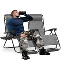 Monibloom 29-Inch Oversized Zero Gravity Chairs Set Of 2, Patio Anti Gravity Recliner, Xl Foldable Outdoor Lounger With Cup Holder Tray, Headrest And Footrest For Beach Camping, Grey