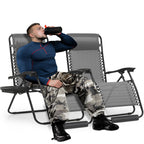 Monibloom 29-Inch Oversized Zero Gravity Chairs Set Of 2, Patio Anti Gravity Recliner, Xl Foldable Outdoor Lounger With Cup Holder Tray, Headrest And Footrest For Beach Camping, Grey