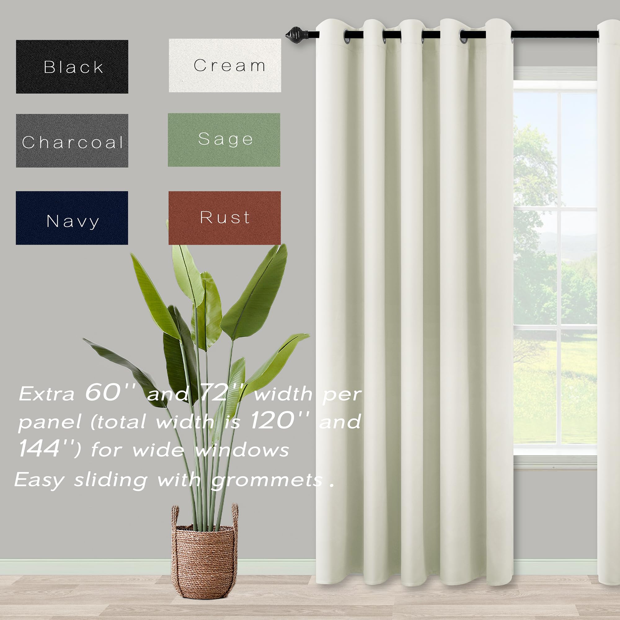 Koufall Cream Curtains For Living Room,84 Inches Long Room Darkening Extra 72 Inch Wide 80% Blackout Grommet Thermal Insulated Bedroom Curtains Drapes 84 Inch Length 2 Panels Set,Light Beige