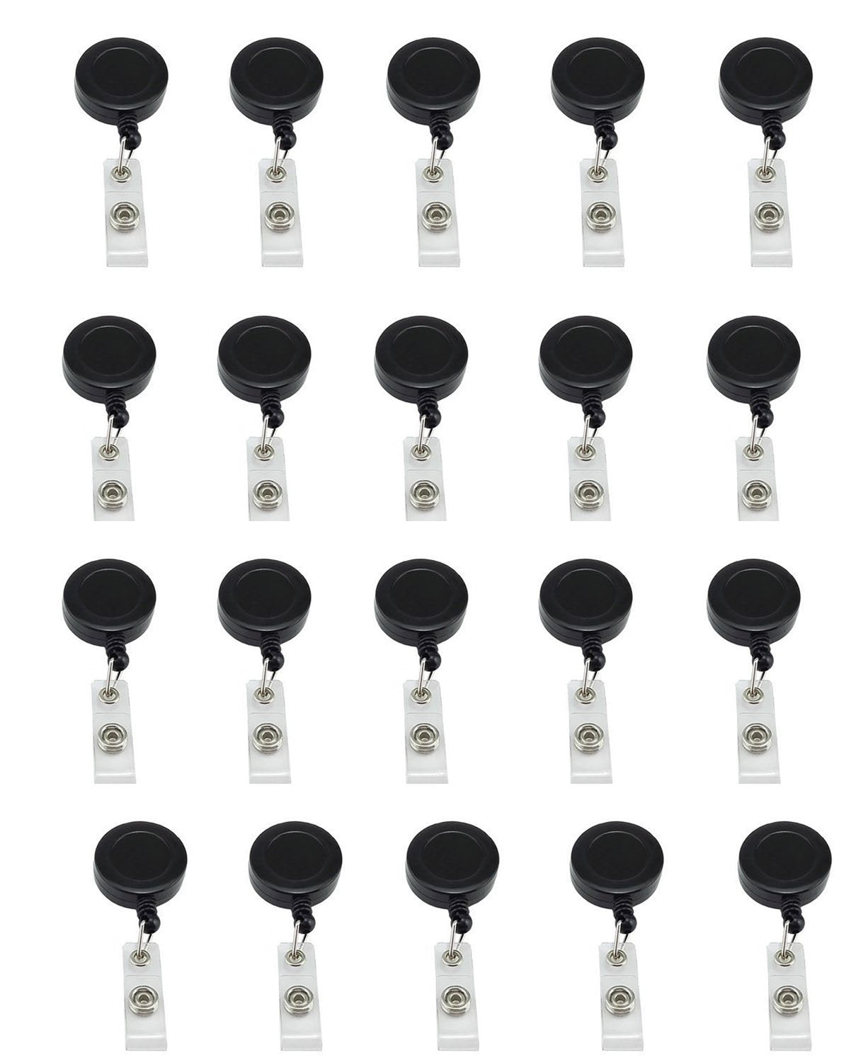 Yueton Pack Of 20 Plastic Retractable Reel With Metal Belt Clip For Id Badge Holders Key Cards (Black)