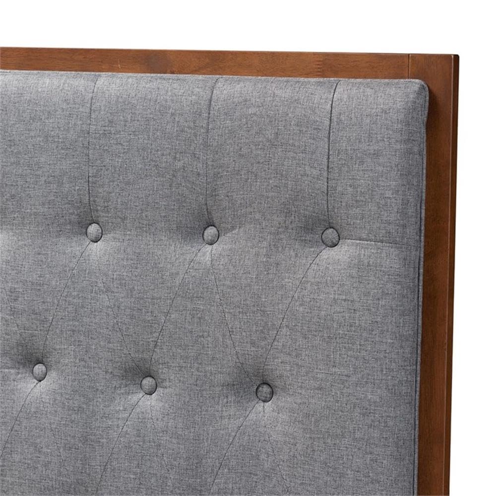 Baxton Studio Harumi Classic And Traditional Grey Fabric And Walnut Brown Finished Wood King Size Headboard
