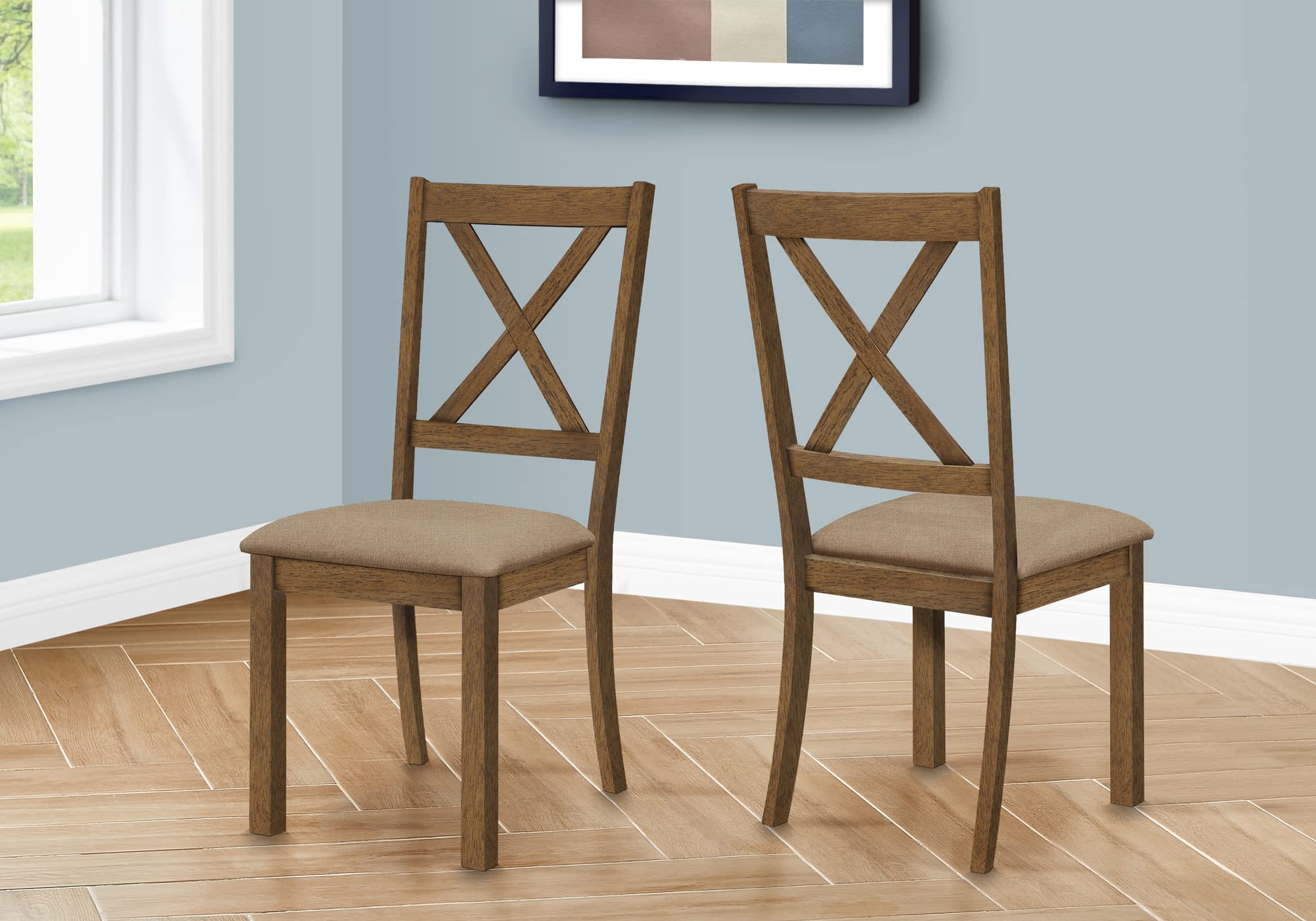 Monarch Specialties 1311 Chair, Set Of 2, Side, Upholstered, Kitchen, Dining Room, Pu Leather Look, Wood Legs, Brown, Beige, Transitional Chair-2Pcs Walnut Fabric, 18.25&Quot; L X 22.75&Quot; W X 40&Quot; H