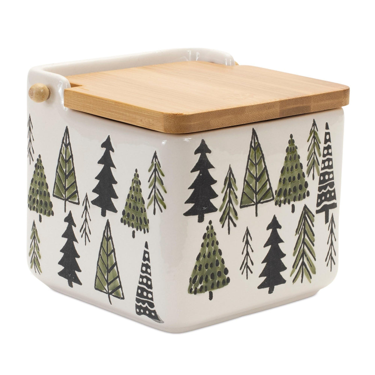 Melrose Ceramic Pine Tree Christmas Canister with Lid - 5.25' - Green and White
